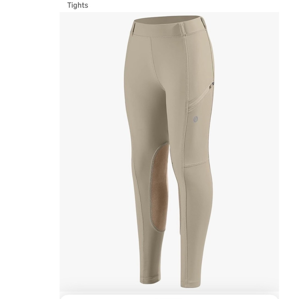 Santiny Khaki Riding Leggings | Youth XL / Fits Petite Adult Small | Knee Patch